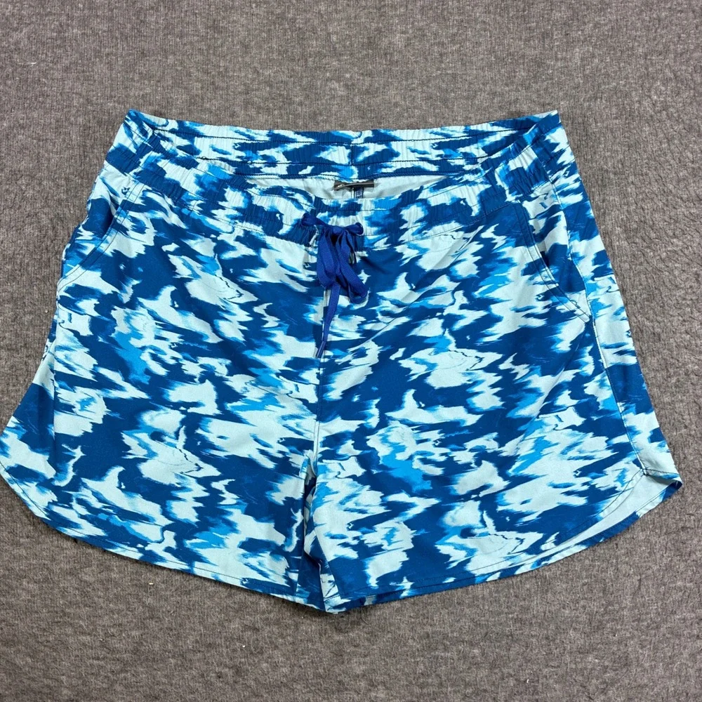 Eddie Bauer Shorts Women Large Tall Blue Abstract Print Active Swim Run Hike